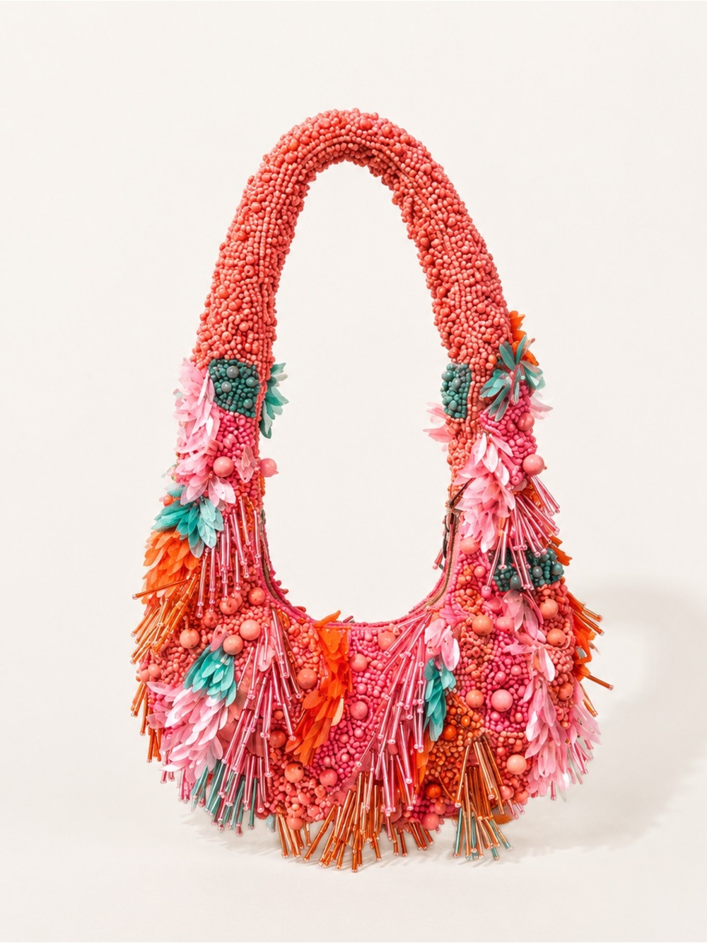 Handcrafted beaded shoulder moon bag made in India